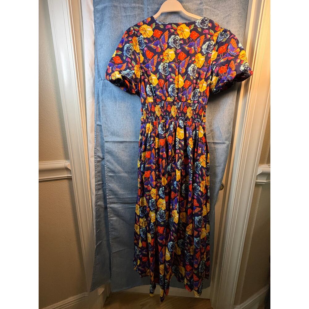 Anthropologie Floral Midi Dress M Puff Sleeve Cottagecore Romantic Boho - Picture 7 of 8